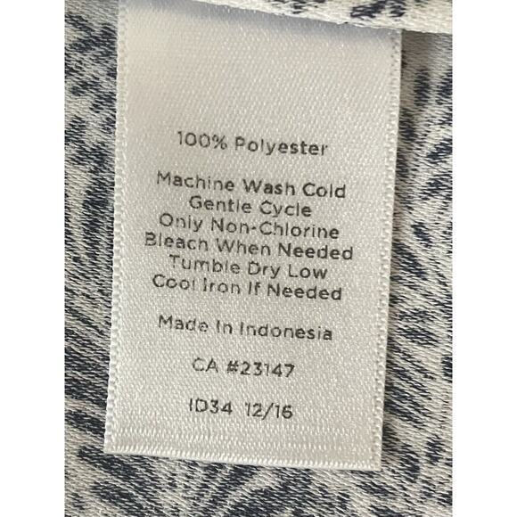 Talbots Sleeveless Blouse Size 14 White Navy Palm Print Side Hip Tie Top - Picture 5 of 7